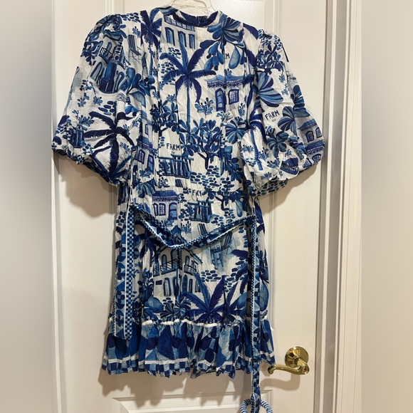 Farm Rio Off-white/Blue Floral Print Women's Mini Dress - Picture 11 of 12